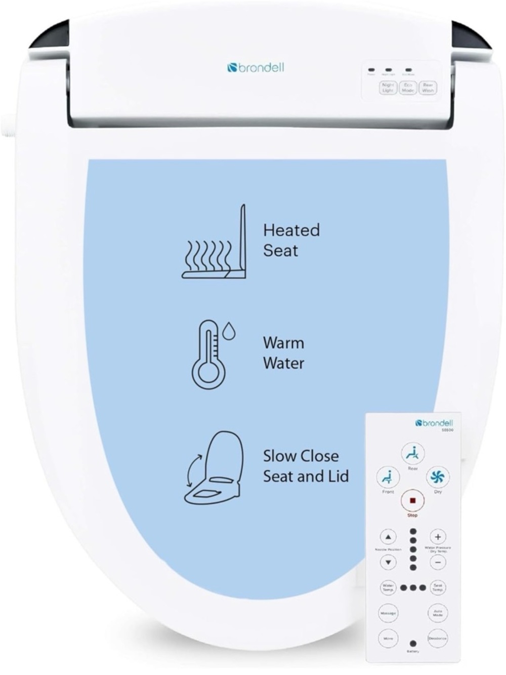 Brondell Bidet Toilet Seat - White with Light Blue Panel